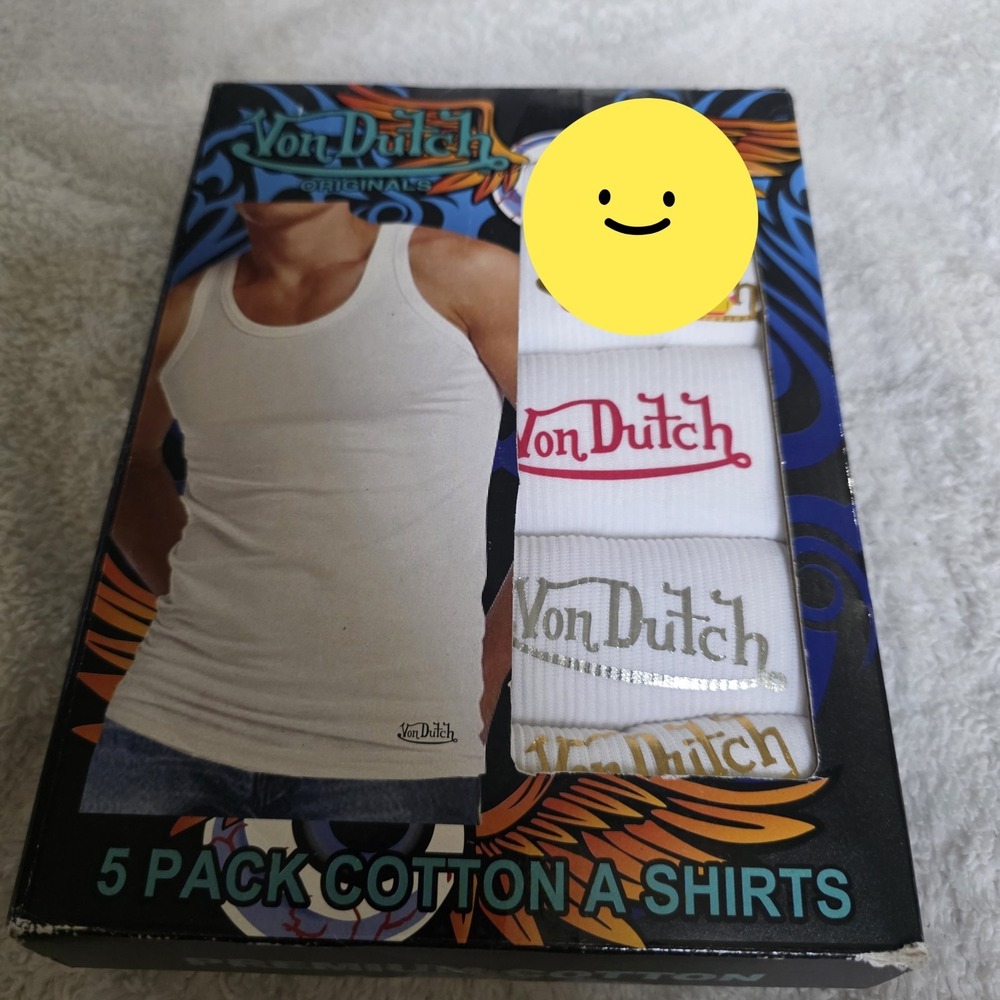 Von Dutch Originals Men 5 Pack A Shirts Ribbed Tank Top White Premium Cotton L